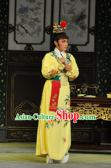 Chinese Classical Shaoxing Opera Young Male Garment Apparels Dream of the Red Chamber Costumes Yue Opera Scholar Jia Baoyu Yellow Robe and Hair Accessories
