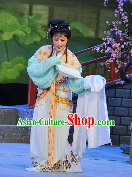 Chinese Shaoxing Opera Lin Daiyu Dream of the Red Chamber Dress Yue Opera Hua Tan Costumes Garment Patrician Lady Apparels and Headpieces