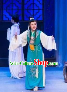 Chinese Classical Shaoxing Opera Dream of the Red Chamber Garment Costumes Yue Opera Young Male Liu Xianglian Blue Apparels and Hair Ornaments