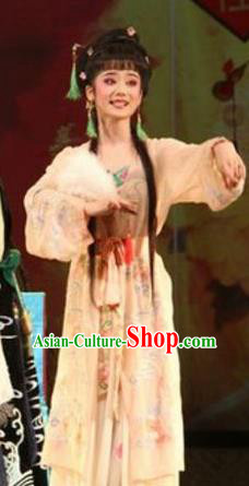 Chinese Huangmei Opera Young Beauty Bai Mudan Xi Mu Dan Garment Costumes and Headpieces Traditional Anhui Opera Hua Tan Dress Apparels
