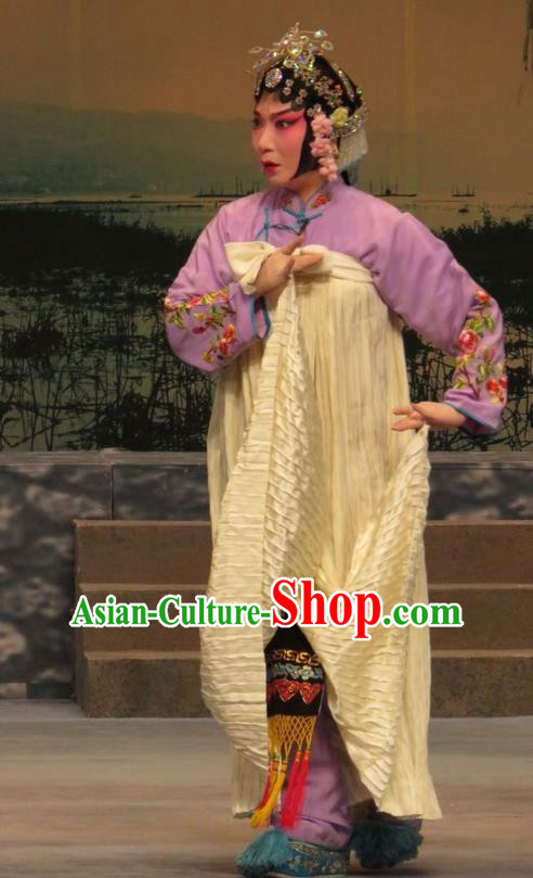 Chinese Ping Opera Distress Female Apparels Costumes and Headdress Traditional Pingju Opera Young Woman Geng Niang Dress Garment