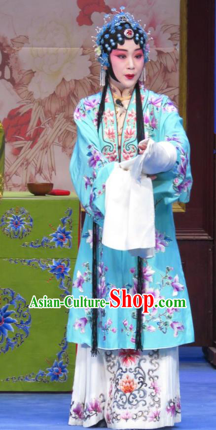 Chinese Ping Opera Zhu Hen Ji Hua Tan Apparels Costumes and Headdress Traditional Pingju Opera Young Female Dress Zhao Jintang Garment