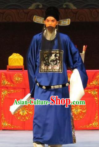 Zhen Zhu Shan Chinese Ping Opera Elderly Male Costumes and Headwear Pingju Opera County Magistrate Apparels Clothing
