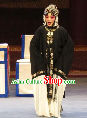 Chinese Ping Opera Distress Woman Apparels Costumes and Headdress Zhen Zhu Shan Traditional Pingju Opera Tsing Yi Dress Garment