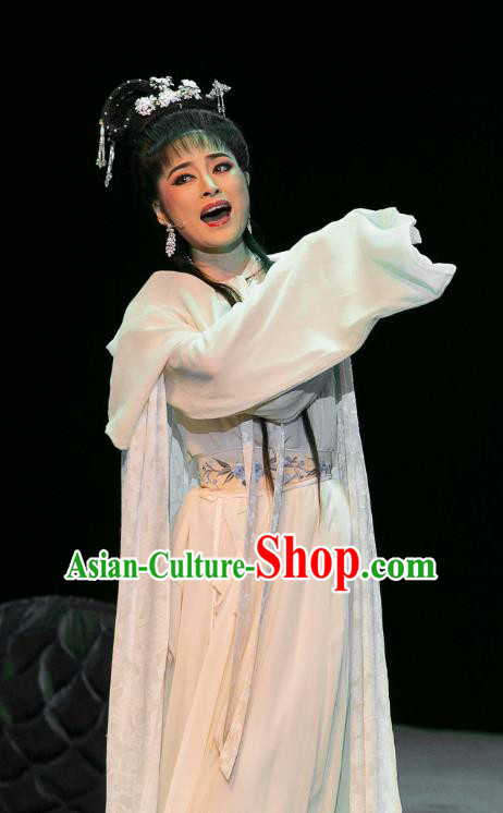 Chinese Huangmei Opera Actress Garment Costumes and Headpieces Traditional Anhui Opera Dream of Red Mansions Lin Daiyu Dress Hua Tan Apparels