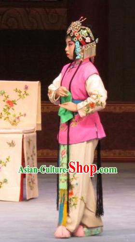 Chinese Ping Opera Maidservant Apparels Costumes and Headdress Zhen Zhu Shan Traditional Pingju Opera Young Girl Dress Garment