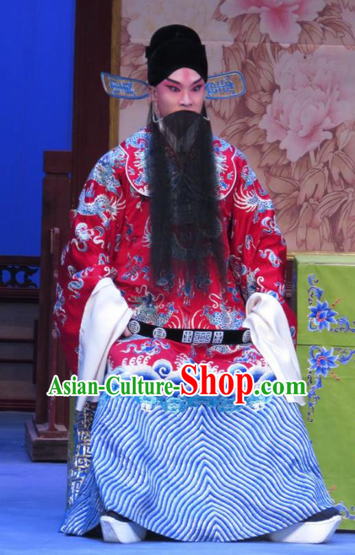 Zhu Hen Ji Chinese Ping Opera Old Man Costumes and Headwear Pingju Opera Elderly Male Apparels Official Robe Clothing