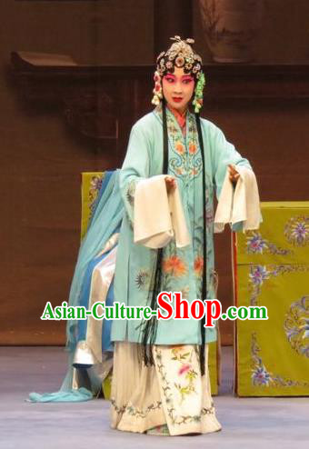 Chinese Ping Opera Young Woman Apparels Costumes and Headdress Zhen Zhu Shan Traditional Pingju Opera Diva Wang Sanqiao Dress Garment