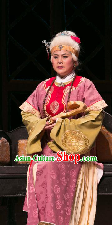 Chinese Huangmei Opera Royal Dame Jia Garment Costumes and Headpieces Traditional Anhui Opera Dream of Red Mansions Dowager Countess Dress Pantaloon Apparels