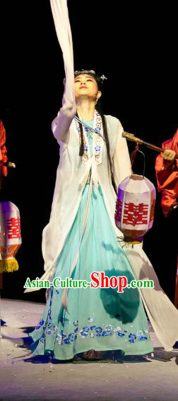 Chinese Huangmei Opera Diva Garment Costumes and Headpieces Traditional Anhui Opera Dream of Red Mansions Actress Lin Daiyu Dress Apparels