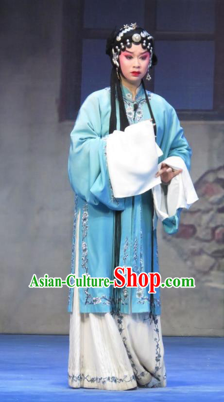 Chinese Ping Opera Yu Gong Case Young Lady Liu Cuiping Garment Costumes and Headdress Traditional Pingju Opera Distress Maiden Dress Apparels