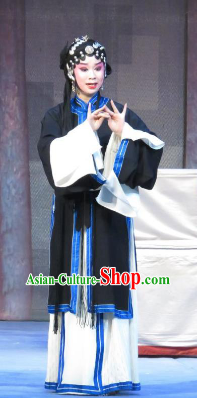 Chinese Ping Opera Dan Role Yu Gong Case Garment Costumes and Headdress Traditional Pingju Opera Distress Maiden Liu Cuiping Dress Apparels