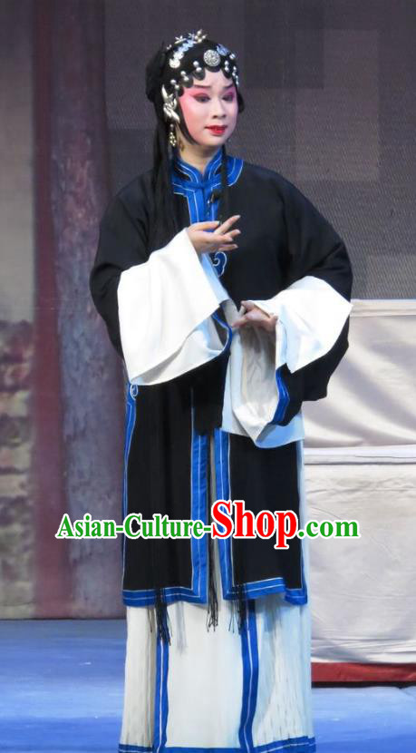 Chinese Ping Opera Dan Role Yu Gong Case Garment Costumes and Headdress Traditional Pingju Opera Distress Maiden Liu Cuiping Dress Apparels