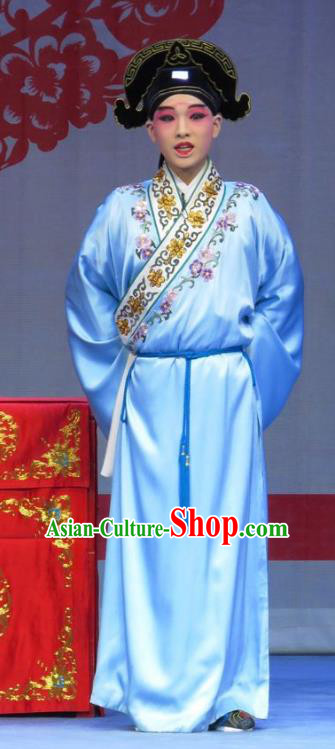 Jie Nv Qiao Pei Chinese Ping Opera Scholar Zhang Baotong Costumes and Headwear Pingju Opera Young Male Apparels Clothing