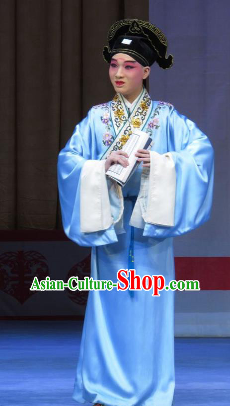 Jie Nv Qiao Pei Chinese Ping Opera Scholar Zhang Baotong Costumes and Headwear Pingju Opera Young Male Apparels Clothing