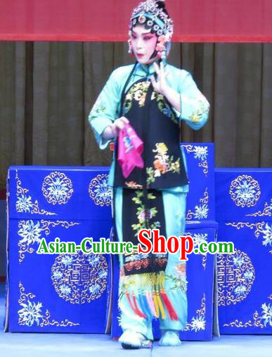 Chinese Ping Opera Xiaodan Li Fengying Garment Costumes and Headdress Jie Nv Qiao Pei Traditional Pingju Opera Dan Dress Young Lady Apparels