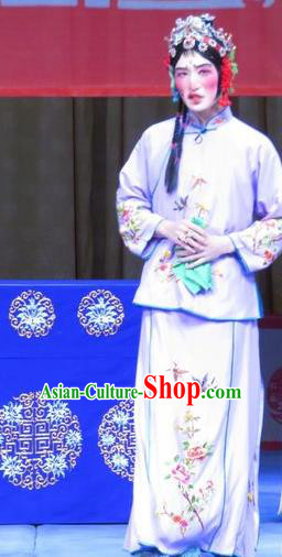 Chinese Ping Opera Ugly Dan Wang Meirong Garment Costumes and Headdress Jie Nv Qiao Pei Traditional Pingju Opera Young Lady Dress Apparels
