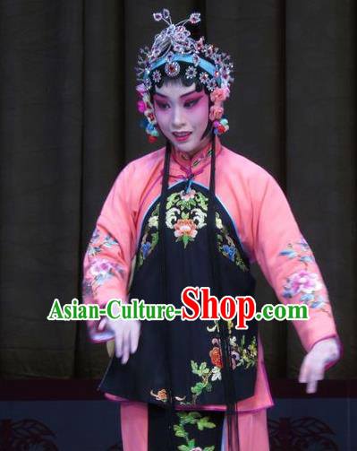 Chinese Ping Opera Servant Girl Garment Costumes and Headdress Jie Nv Qiao Pei Traditional Pingju Opera Xiaodan Li Fengying Dress Apparels