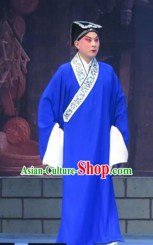 Chinese Ping Opera Xiaosheng Bao Gong San Kan Butterfly Dream Costumes and Headwear Pingju Opera Young Male Apparels Niche Blue Clothing