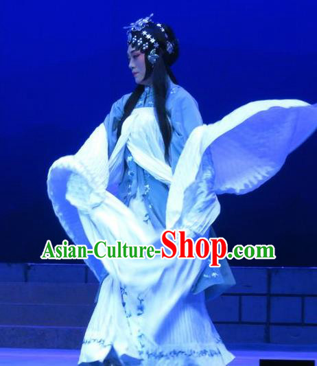 Chinese Ping Opera Distress Female Costumes Apparels and Headdress Bao Gong San Kan Butterfly Dream Traditional Pingju Opera Woman Dress Garment