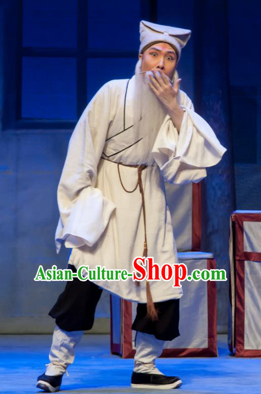 Chinese Ping Opera Elderly Male Biao Bao Gong San Kan Butterfly Dream Costumes and Headwear Pingju Opera Old Servant Apparels Clothing