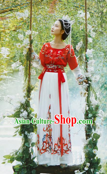 Chinese Traditional Tang Dynasty Court Maid Hanfu Dress Apparels Ancient Palace Lady Flying Apsaras Historical Costumes