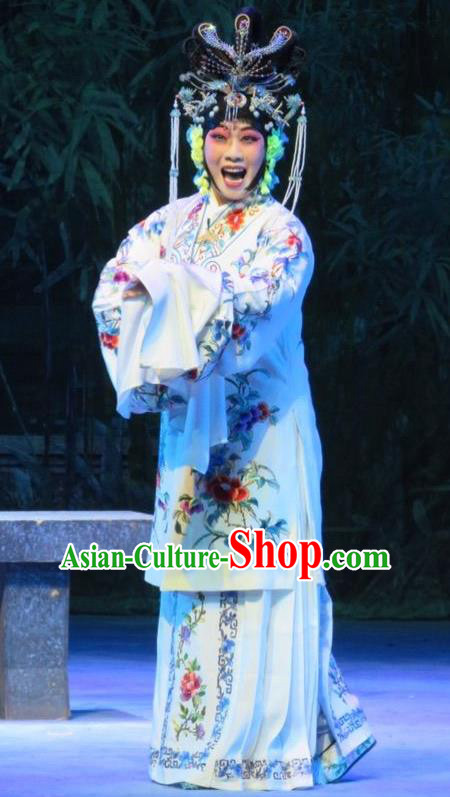 Chinese Ping Opera Xie Yaohuan Actress Apparels Costumes and Headpieces Traditional Pingju Opera Hua Tan White Dress Garment