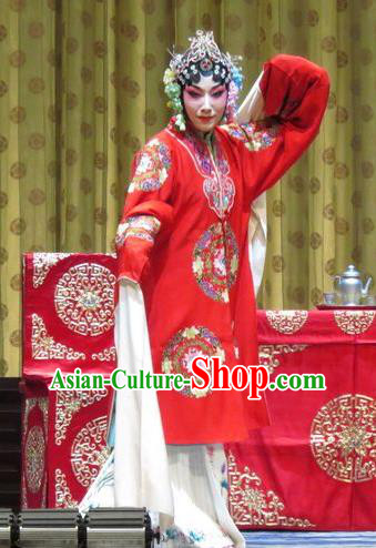 Chinese Ping Opera Hua Tan Red Costumes and Headpieces Jin Yunu Traditional Pingju Opera Young Female Dress Garment Apparels