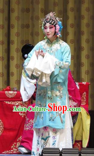 Chinese Ping Opera Diva Costumes and Headpieces Jin Yunu Traditional Pingju Opera Young Female Dress Hua Tan Blue Garment Apparels