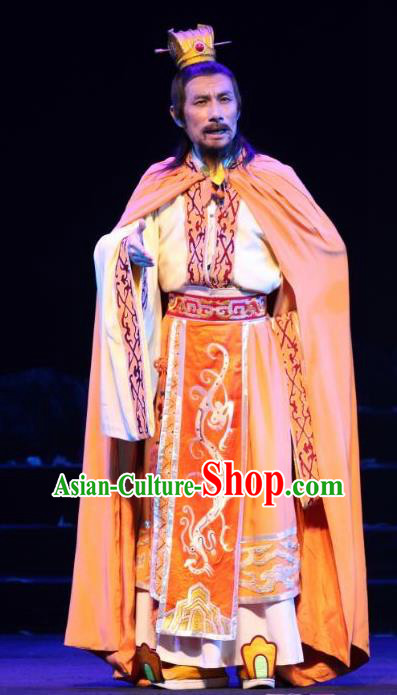 The Sword of Zhong Li Chinese Ping Opera Yue King Gou Jian Costumes and Headwear Pingju Opera Apparels Elderly Male Clothing