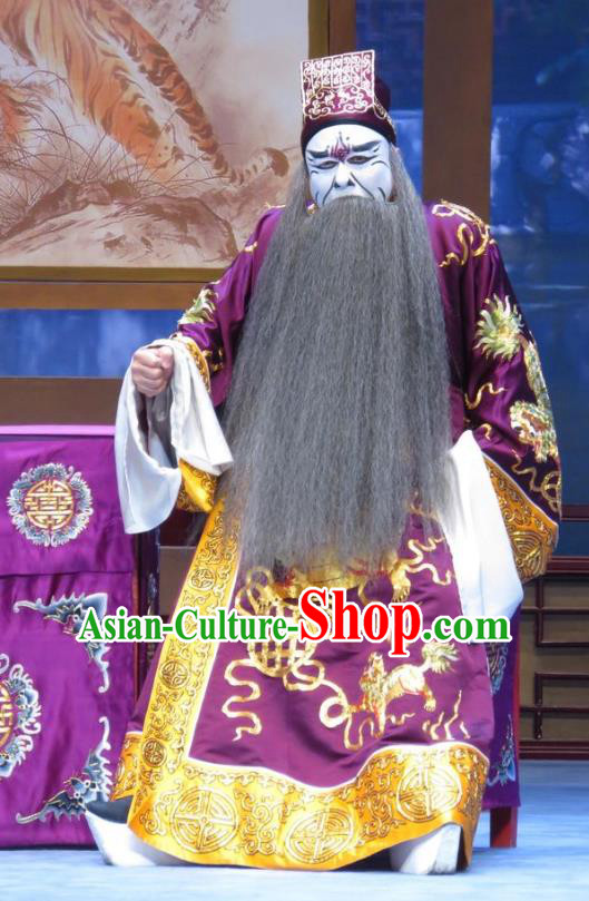 Xue Yu Bing Shuang Chinese Ping Opera Treacherous Elderly Male Costumes and Headwear Pingju Opera Laosheng Apparels Landlord Clothing
