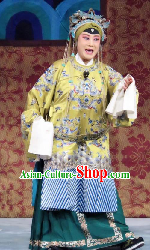 Chinese Ping Opera Dowager Countess Embroidered Robe Costumes Apparels and Headdress Qian Kun Belt Shuang Traditional Pingju Opera Pantaloon Dress Garment