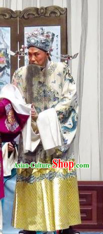 Yu He Qiao Chinese Ping Opera Old Gentleman Costumes and Headwear Pingju Opera Imperial Tutor Ke Apparels Clothing Embroidered Robe