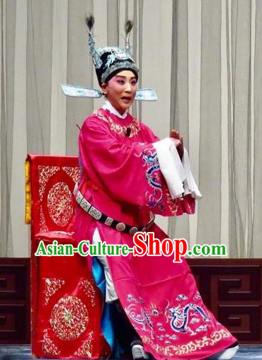 Yu He Qiao Chinese Ping Opera Xuan Dengao Costumes and Headwear Pingju Opera Young Male Apparels Clothing Number One Scholar Embroidered Robe