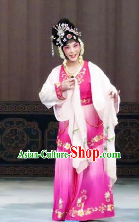 Chinese Ping Opera Patrician Lady Costumes The Wrong Red Silk Apparels and Headpieces Traditional Pingju Opera Hua Tan Rosy Dress Garment