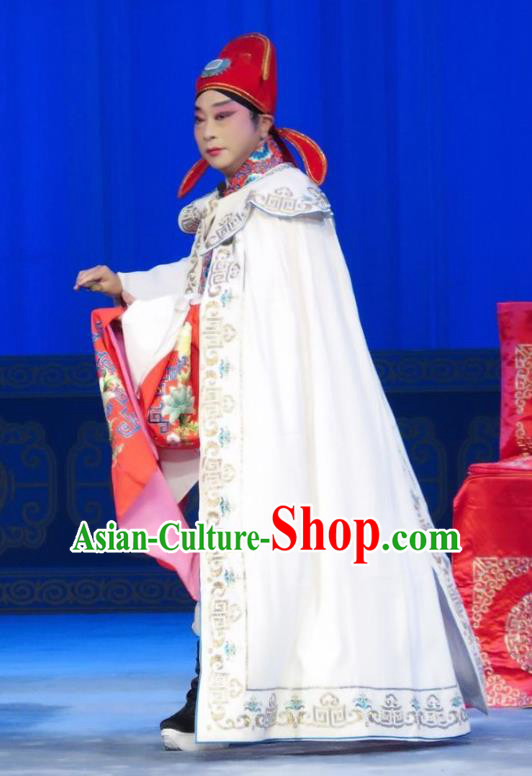 The Wrong Red Silk Chinese Ping Opera Scholar Xue Chunlin Costumes Pingju Opera Young Male Apparels Clothing and Hat