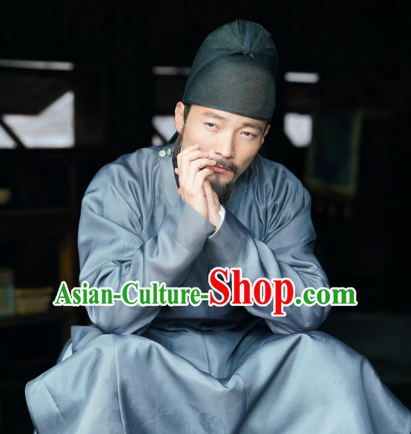 Traditional Chinese Ancient Imperial Tutor Historical Costumes Drama Serenade of Peaceful Joy Song Dynasty Chancellor Yan Shu Garment and Hat