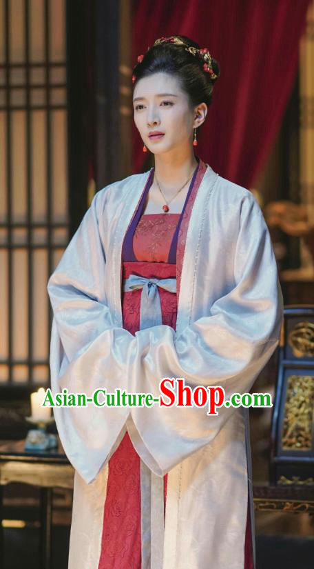 Chinese Ancient Imperial Empress Historical Costumes Drama Serenade of Peaceful Joy Song Dynasty Queen Cao Danshu Hanfu Dress and Headpieces