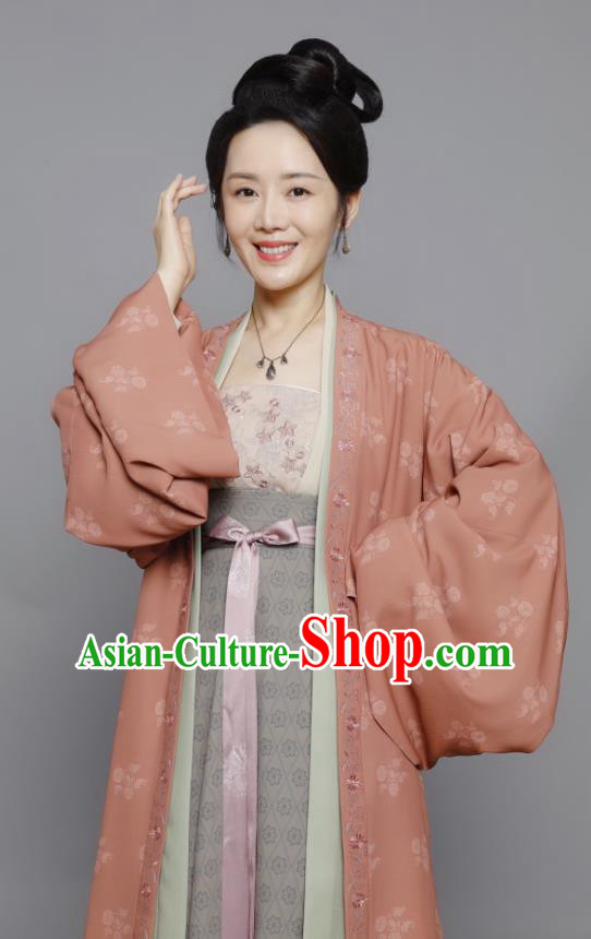 Chinese Ancient Hostess Historical Costumes Drama Serenade of Peaceful Joy Song Dynasty Civilian Female Dress Garment and Headwear