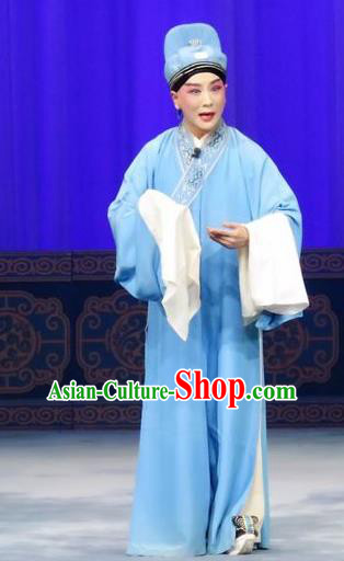The Wrong Red Silk Chinese Ping Opera Niche Costumes Pingju Opera Young Male Apparels Scholar Zhang Qiuren Clothing and Hat
