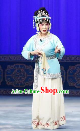 Chinese Ping Opera Young Lady Costumes The Wrong Red Silk Apparels and Headpieces Traditional Pingju Opera Hua Tan Dress Garment