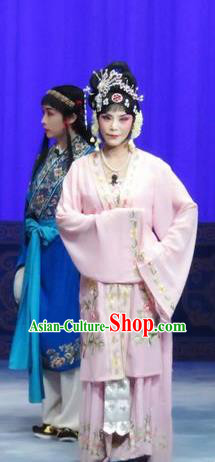 Chinese Ping Opera Diva Actress Costumes The Wrong Red Silk Apparels and Headpieces Traditional Pingju Opera Hua Tan Liu Hua Dress Garment