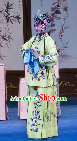 Chinese Ping Opera Hua Tan Li Yue E Costumes Flower a Matchmaker Apparels and Headpieces Traditional Pingju Opera Diva Yellow Dress Garment