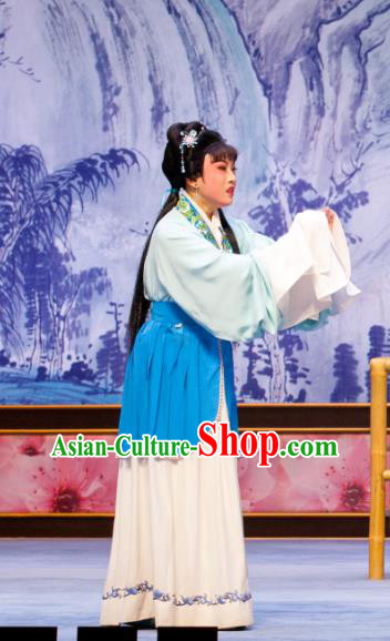 Chinese Ping Opera Fei Jie Apparels Tsing Yi Costumes and Headpieces Traditional Pingju Opera Distress Maiden Zhang Yuehua Dress Garment