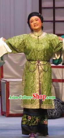 Chinese Ping Opera Fei Jie Elderly Dame Apparels Costumes and Headpieces Traditional Pingju Opera Old Female Green Dress Garment