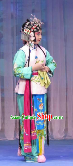 Chinese Ping Opera Xiaodan Flower a Matchmaker Costumes and Headdress Traditional Pingju Opera Dress Servant Girl Garment Apparels