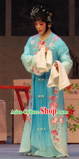 Chinese Ping Opera Actress Diva Apparels Costumes and Headpieces Nao Yan Fu Traditional Pingju Opera Hua Tan Yan Lanzhen Blue Dress Garment