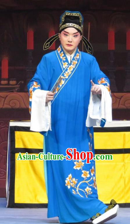 Yuan Yang Pu Chinese Ping Opera Young Male Costumes and Headwear Pingju Opera Xiaosheng Apparels Scholar Liu Pu Clothing