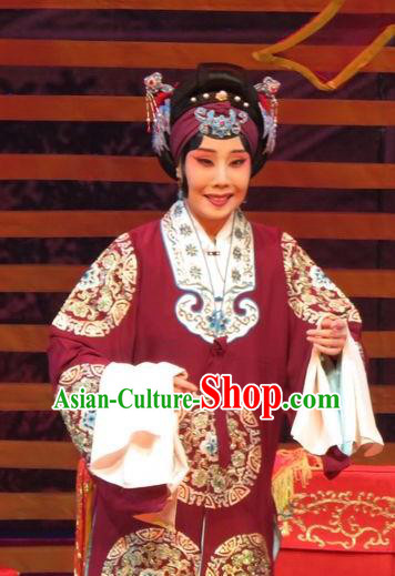 Chinese Ping Opera Elderly Dame Apparels Costumes and Headpieces The Five Female Worshipers Traditional Pingju Opera Old Woman Dress Garment
