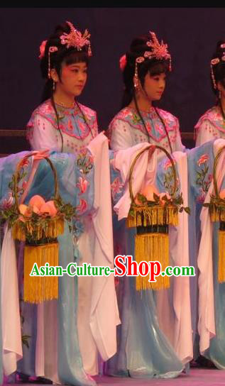 Chinese Ping Opera Diva Apparels Costumes and Headpieces Legend of Love Traditional Pingju Opera Court Maid Dress Goddess Garment